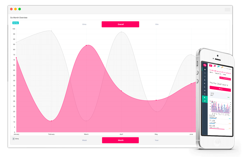 Vim.me Admin Panel Statistics Desktop Mobile Screenshot